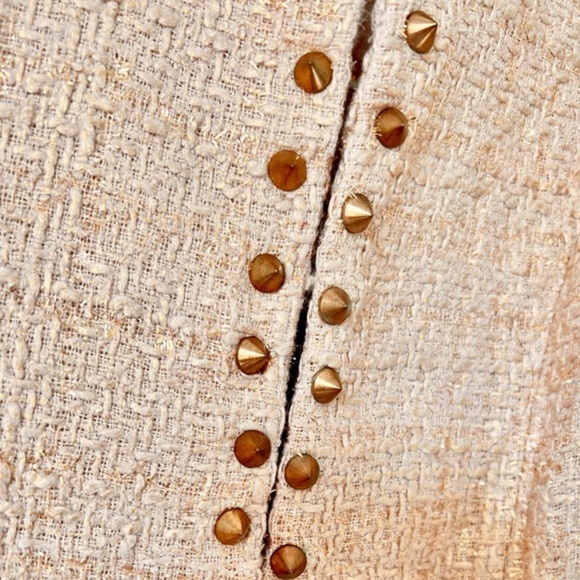 TOBI Metallic Gold Beige Tweed Studded Sparkle Jacket Blazer Suit Top S​ - Picture 4 of 7